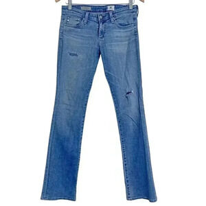 AG The Olivia Skinny Boot Cut Jeans Distressed Light Wash Low Rise Size 27 Denim